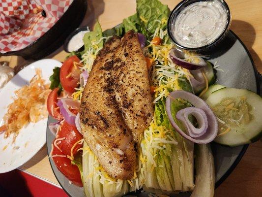 Cat fish added to the wedge salad