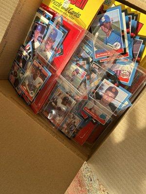 Vintage Baseball cards thrown into shipping box