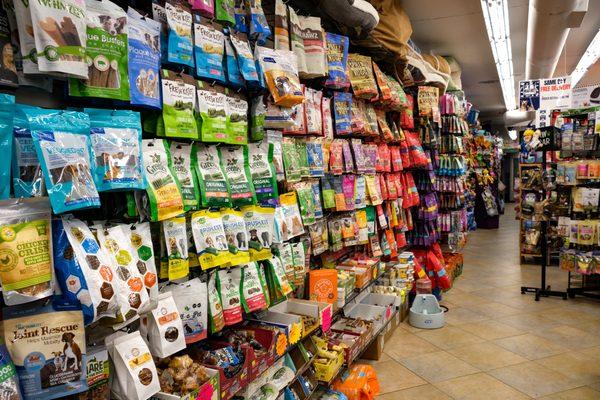 Variety selection of cats and dogs chewie's and treats available at The Pet Market Stores.