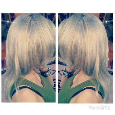 Silver hair color and hair cut by Jackie