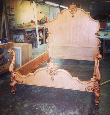 Custom Queen Bed with Hand-Carved Details