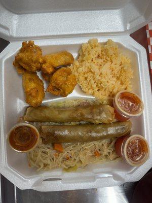 Combo 3
Chicken wings, Noodles (Pancit), Eggrolls (Lumpia), and Red Rice