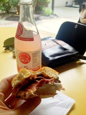 The Great Goat sandwich (Fresh goat cheese, organic prosciutto & olive tapenade) GUS soda & pure joy.