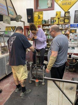 Shaping the bowl.