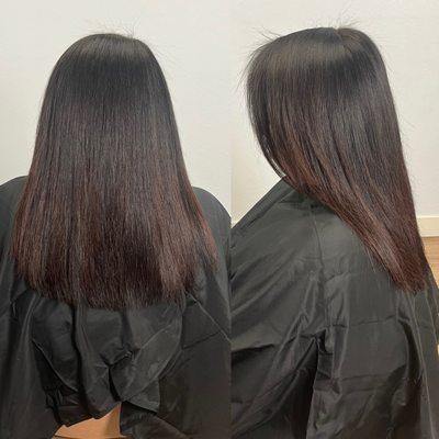 Root touch up and Keratin Smoothing Treatment!  Her hair will have less frizz, more shine, and reduced blow drying time!