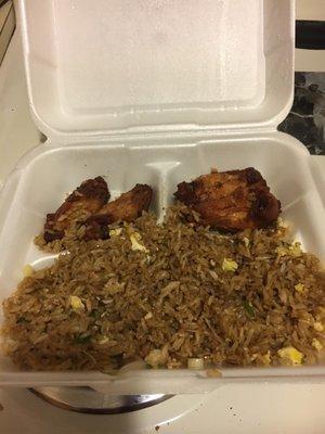 Lunch special. Cut wings and egg fried rice.