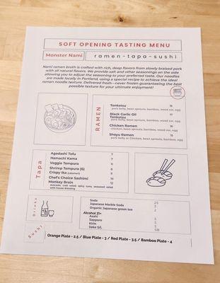 Soft Opening Tasting Menu