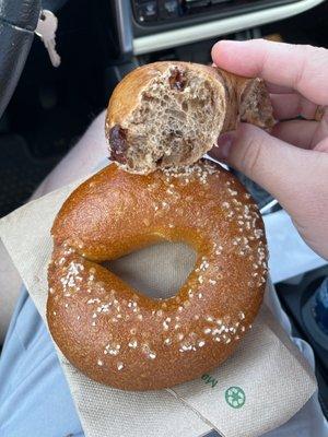 Cinnamon raisin and a pretzel bagel