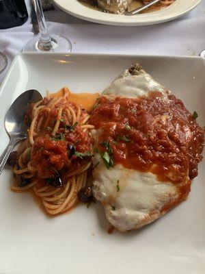 Veal parm w side putanesca