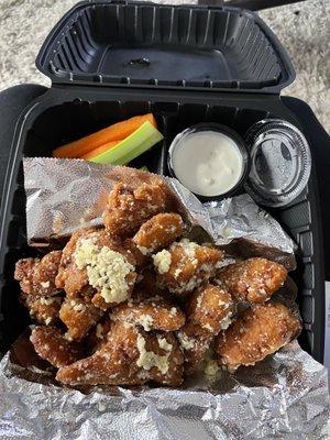 Garlic Parmesan Traditional Wings Breaded and wedges.