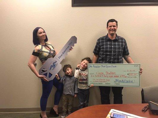 Client bought a new home and was able to give over $600 to Hope Shelters which helps the homeless as well as battered woman and children.