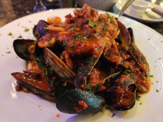 Pescatore, mussels, clams. shrimp, scallops, calamari shells on.