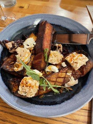 Roasted butternut squash with pork belly