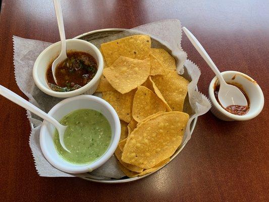 Free chips and salsas with truly spicy hot sauce