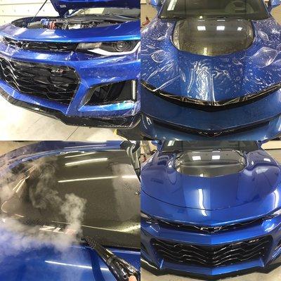 '17 Camaro ZL1 receiving XPEL Ultimate paint protection film, full front package w/wrapped edges.