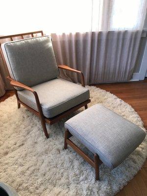 This midcentury chair and ottoman were brought back to life with new upholstery.