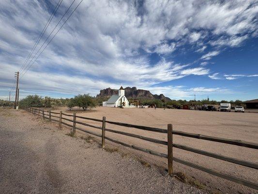 Church in front of superstition Mountain