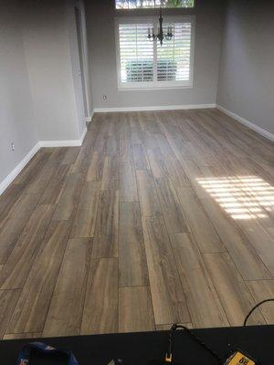 Waterproof Laminate and new baseboards.