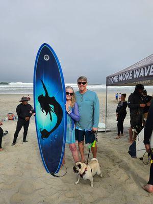 One of our grant recipients and her new custom surf board !