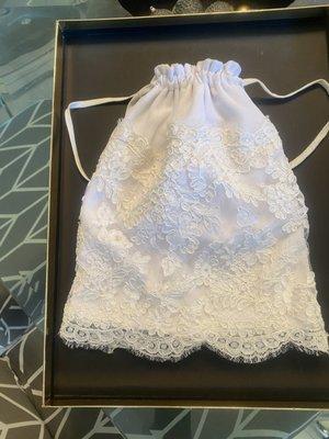 Custom made Bridal Pouch... My husband's shirt covered with some leftover old lace