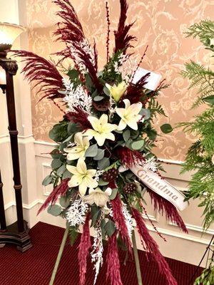 Beautiful standing spray for funeral services in December