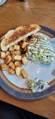 My Pesto Benedict with country potatoes was delicious