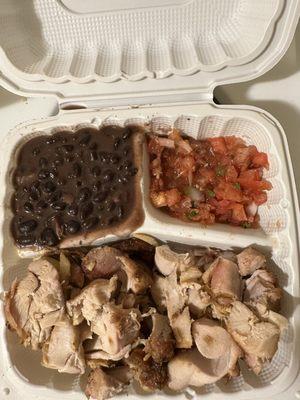 BBQ Chicken plate with Double Chicken and Black Beans.