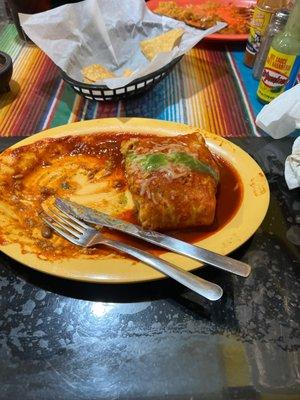 Burrito Bañado was excellent!! I got pork and it was nice and tender. The service was great and the atmosphere is bright and not too loud.