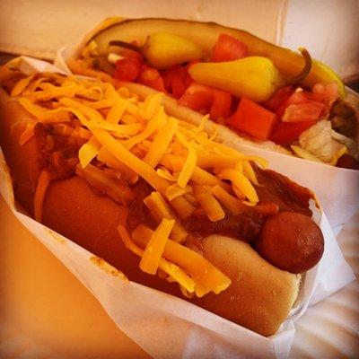 I'm still afraid to get lost In a city I might explore -- Bit of a line today but still worth it...  Chili Cheese Dog & Chicago Dog