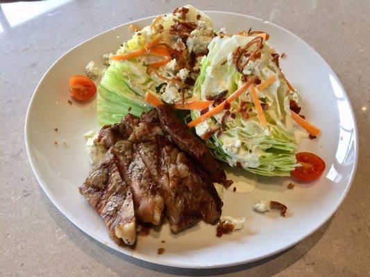 Wedge salad with eight ounces of Akaushi ribeye steak