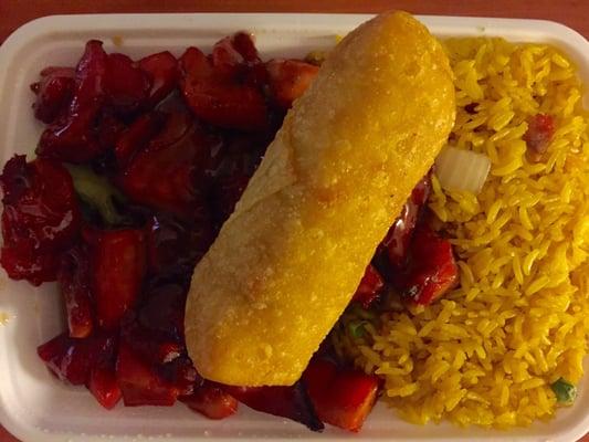 Bourbon Chicken w/ fried rice and egg roll