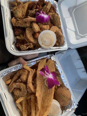 Shrimp, Clams and Oysters and Shrimp, Crab Cake, Shrimp and Fish