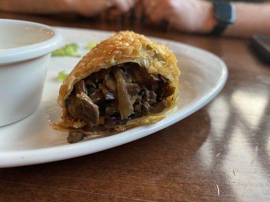 Cross section of Mushroom and Brie Egg Rolls