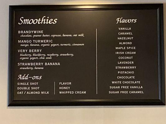 Smoothie menu