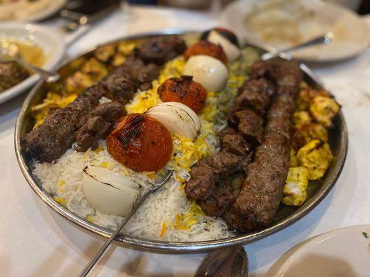 Family style; filet mignon, Reza's chicken Kabob, beef koubideh  Sooooooo good!!!