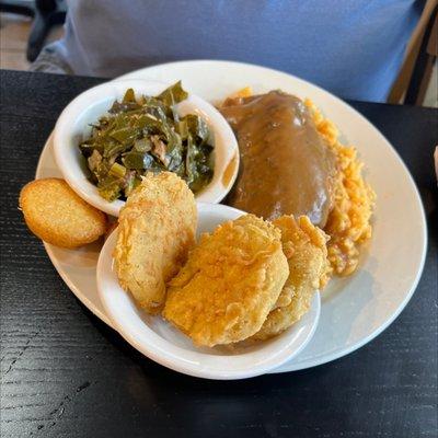 Turkey wing collards and fried green tomatoes