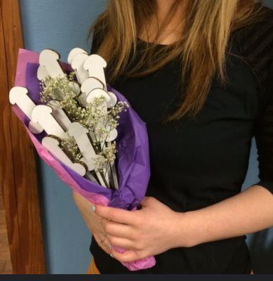 Flower bouquet received by wife.