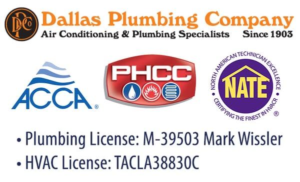 Dallas Plumbing Company licensing and certification