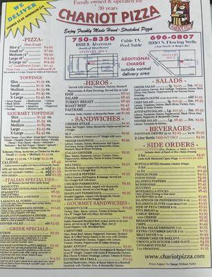 Front of menu