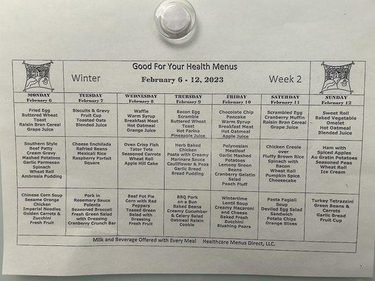 Weekly menu example