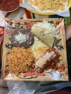 Taco & Enchilada with beans & rice