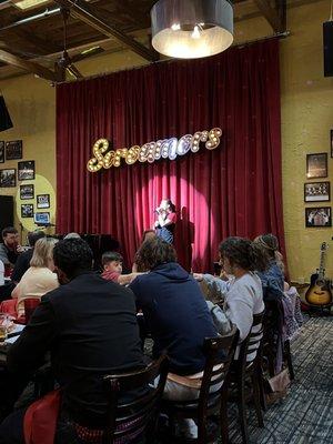 Our server singing a song from the Disney Frozen.