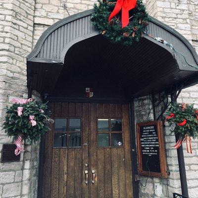 South Entrance decorated for Christmas