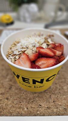 G-Bowl - Acai Bowl Blended with açaí, greek yogurt, strawberries, banana, almond milk topped with granola, coconut, almonds, honey  $15.00