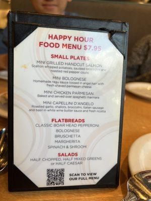 Happy hour menu