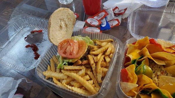 Double cheese burger with fries