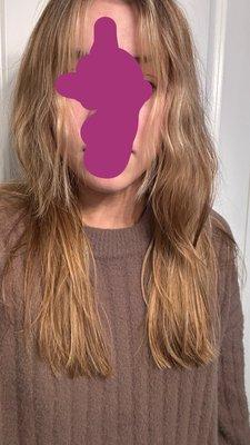 I requested long face framing layers and a trim. My hair previously went inches past my collarbones.