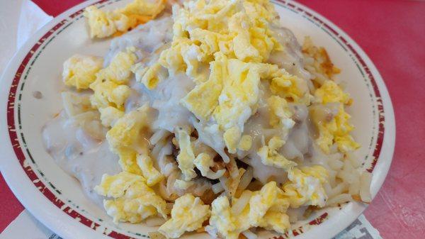 Loaded hash browns at Huddle House