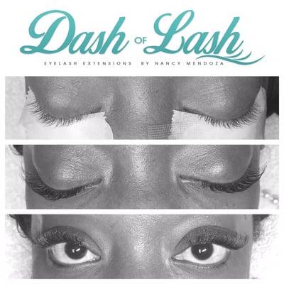 Full set of volume lashes .