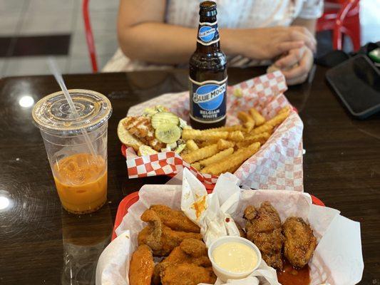 Hot wings and chicken sandwich